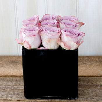 Image of Memory Lane roses in a black cube vase