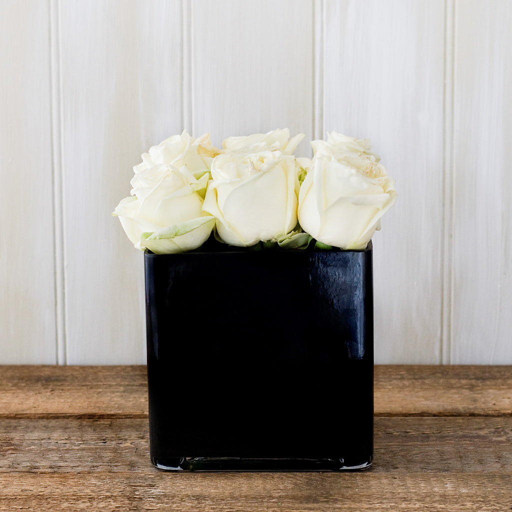 White Roses in Black Cube Vase - Sherree Francis Flowers