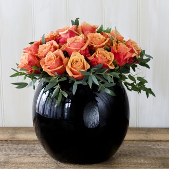 Cherry brandy orange roses in a beautiful bowl vase - Sherree Francis Flowers